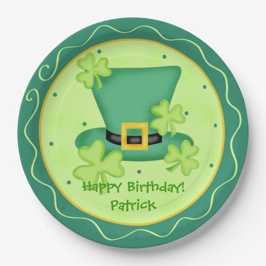 Sint Patrick's Day Happy Birthday Name Persoonlijk Papieren Bordje (Voorkant)