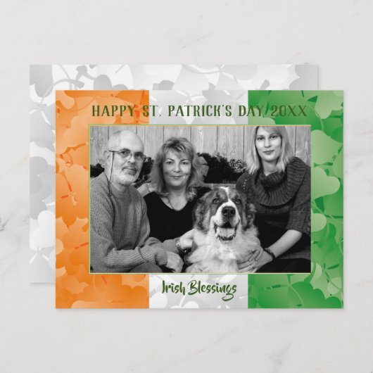 Sint Patrick's Day Irish flag clovers photolijst Briefkaart (Voorkant / Achterkant)