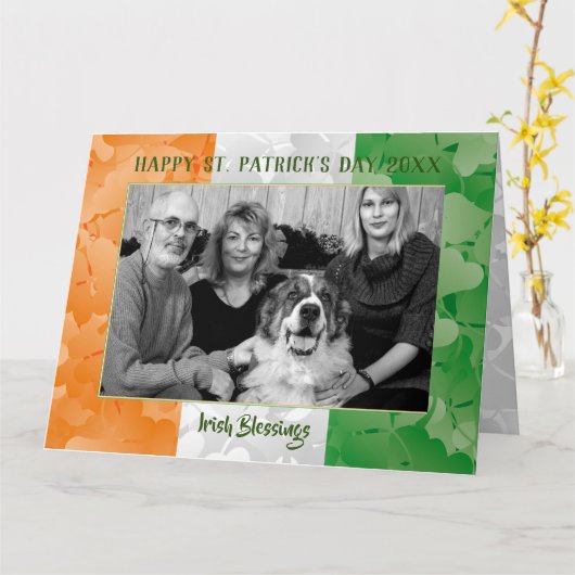 Sint Patrick's Day Irish flag clovers photolijst Kaart (Gele Bloem)