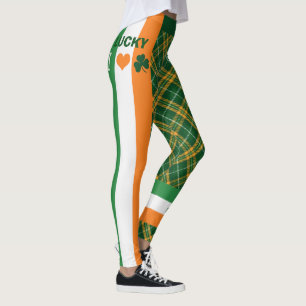 Sint Patrick's Day Irish Flag Stripes Tartan Leggings