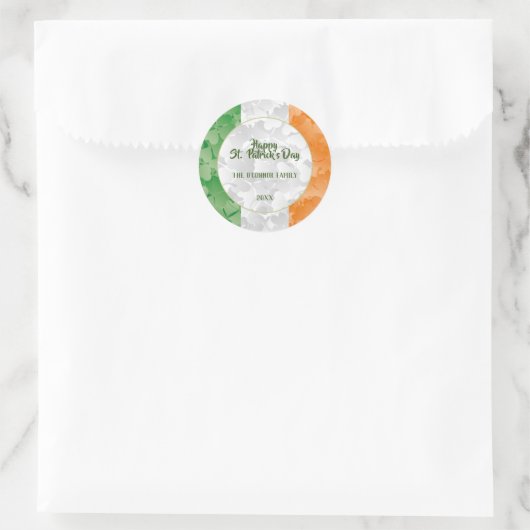 Sint Patrick's Day Irish flag with shamrocks Ronde Sticker (Tas)