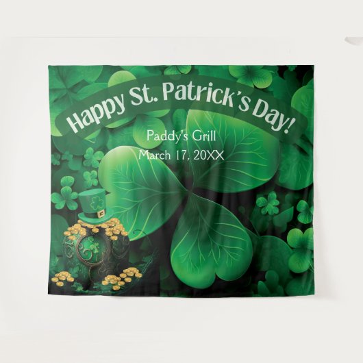Sint Patrick's Day Irish Shamrock Party Backdrop Wandkleed (Voorkant (horizontaal))