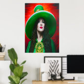 Sint Patrick's Day lady big green pet | AI Art. Poster (Thuiskantoor)
