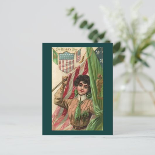  Sint Patrick's Day Lady en Flag Briefkaart (Staand voorkant)