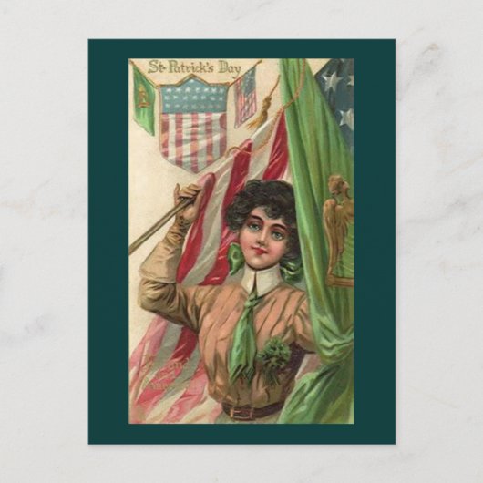  Sint Patrick's Day Lady en Flag Briefkaart (Voorkant)