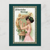Sint Patrick's Day Lady en Harp Briefkaart (Voorkant)