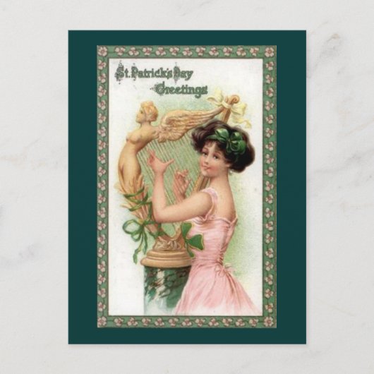  Sint Patrick's Day Lady en Harp Briefkaart (Voorkant)