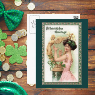 Sint Patrick's Day Lady en Harp Briefkaart