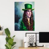 Sint Patrick's Day lady in all green | AI Art. Poster (Thuiskantoor)