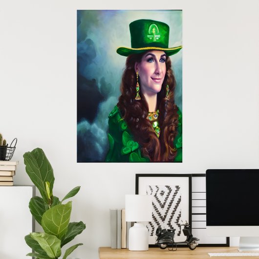 Sint Patrick's Day lady in all green | AI Art. Poster (Thuiskantoor)