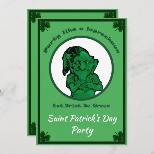 Sint Patrick's Day Leprechan Party Invite Kaart (Voorkant / Achterkant)