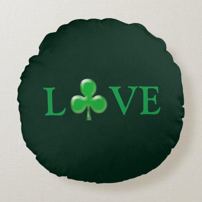 Sint Patrick's Day Love Green Clover Shamrock Rond Kussen (Voorkant)
