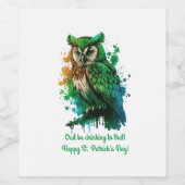 Sint Patrick's Day Lucky Owl drink daar mee Wijn Etiket (Enkel label)