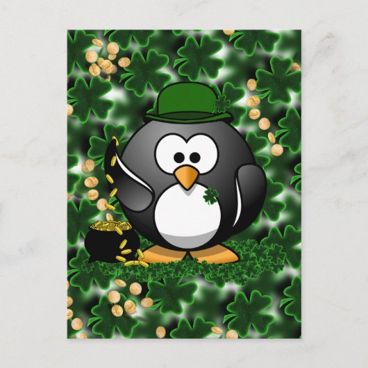 Sint-Patrick's Day Lucky Penguin met goudpot Briefkaart (Voorkant)