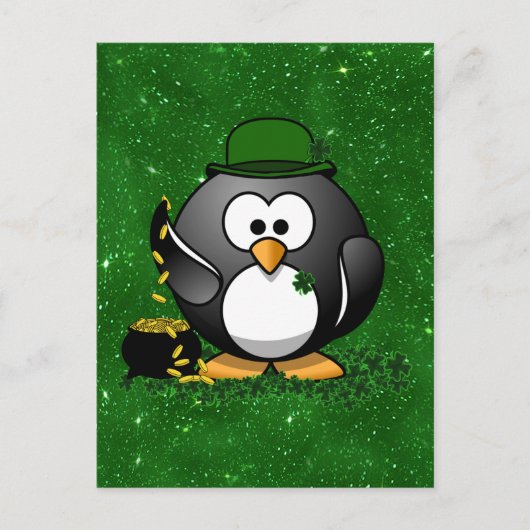 Sint-Patrick's Day Lucky Penguin met goudpot Briefkaart (Voorkant)