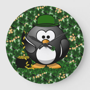 Sint-Patrick's Day Lucky Penguin met goudpot Grote Klok