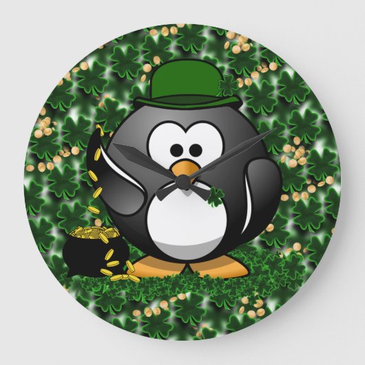 Sint-Patrick's Day Lucky Penguin met goudpot Grote Klok (Voorkant)