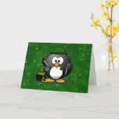 Sint-Patrick's Day Lucky Penguin met goudpot Kaart (Gele Bloem)