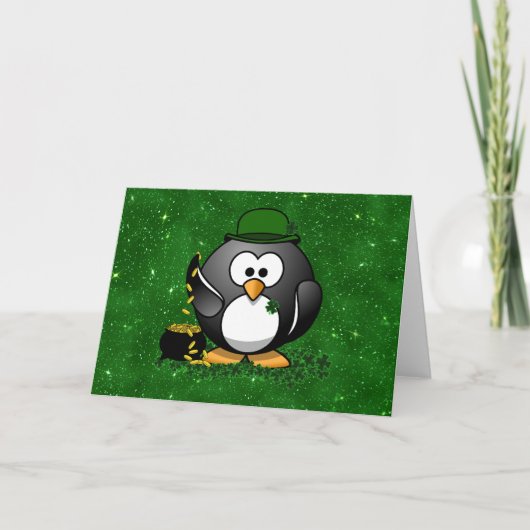 Sint-Patrick's Day Lucky Penguin met goudpot Kaart (Voorkant)