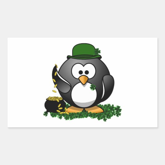 Sint-Patrick's Day Lucky Penguin met goudpot Rechthoekige Sticker (Voorkant)