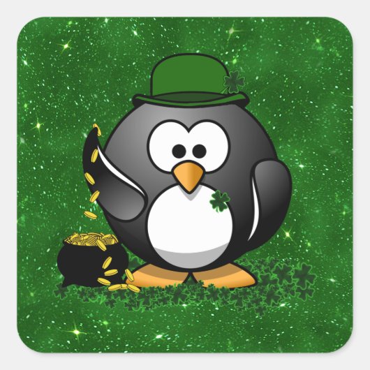Sint-Patrick's Day Lucky Penguin met goudpot Vierkante Sticker (Voorkant)