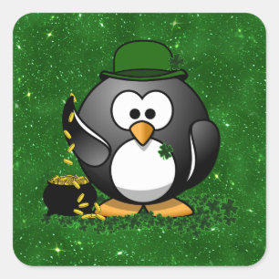 Sint-Patrick's Day Lucky Penguin met goudpot Vierkante Sticker