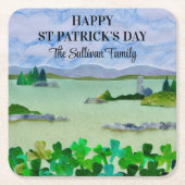 Sint Patrick's Day Lucky Shamrock Family Name Kartonnen Onderzetters (Voorkant)