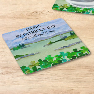Sint Patrick's Day Lucky Shamrock Family Name Kartonnen Onderzetters