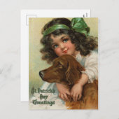 Sint Patrick's Day,  meisje Feestdagenkaart (Voorkant / Achterkant)