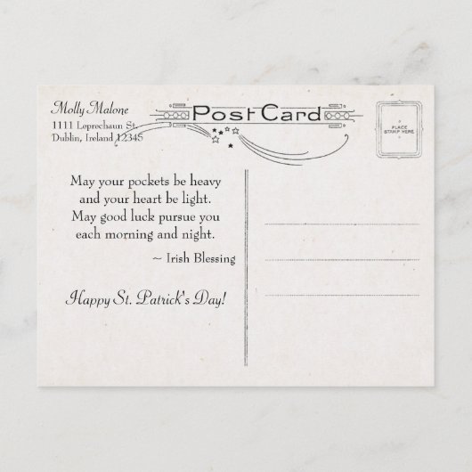 Sint Patrick's Day met Kind en Groeten Briefkaart (Achterkant)