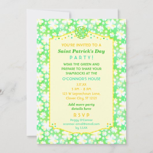 Sint Patrick's Day Party Elegant Retro Shamrocks Kaart (Voorkant)