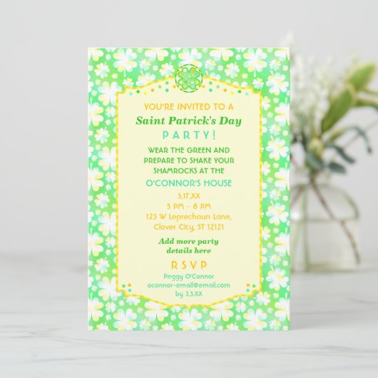 Sint Patrick's Day Party Elegant Retro Shamrocks Kaart (Staand voorkant)