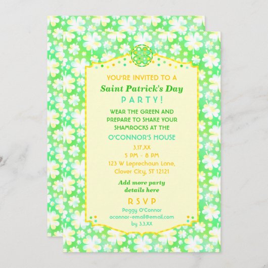 Sint Patrick's Day Party Elegant Retro Shamrocks Kaart (Voorkant / Achterkant)