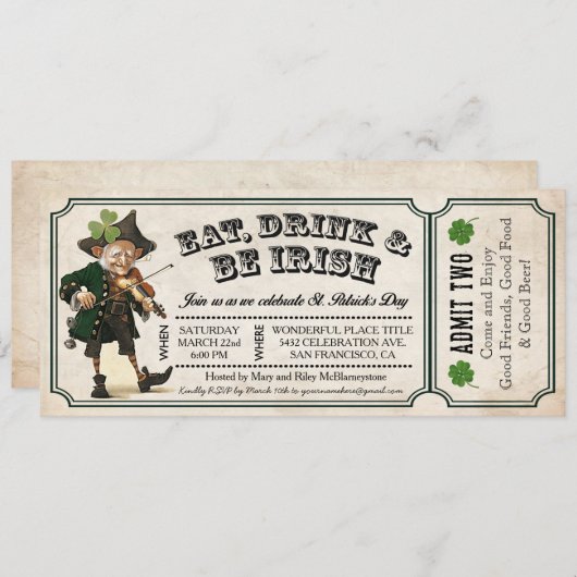 Sint-Patrick's Day Party  Ticket Invitations Kaart (Voorkant / Achterkant)