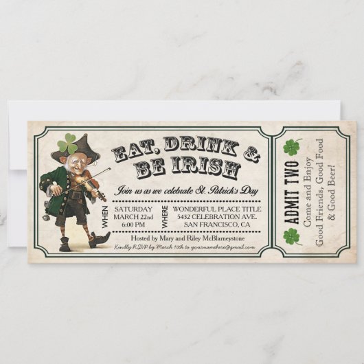Sint-Patrick's Day Party  Ticket Invitations Kaart (Voorkant)