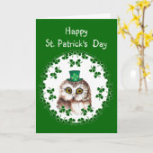 Sint Patrick's Day Shamrock Cute Owl wisdom & Luck Kaart (Gele Bloem)