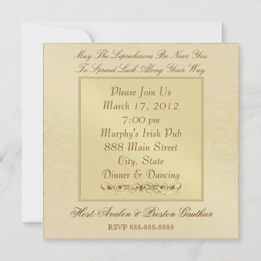 Sint-Patrick's Day Shamrock Gold Party Kaart (Achterkant)