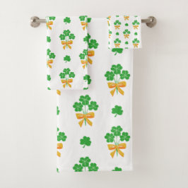 Sint-Patrick's Day Shamrock Golden Bow Green Clove Bad Handdoek