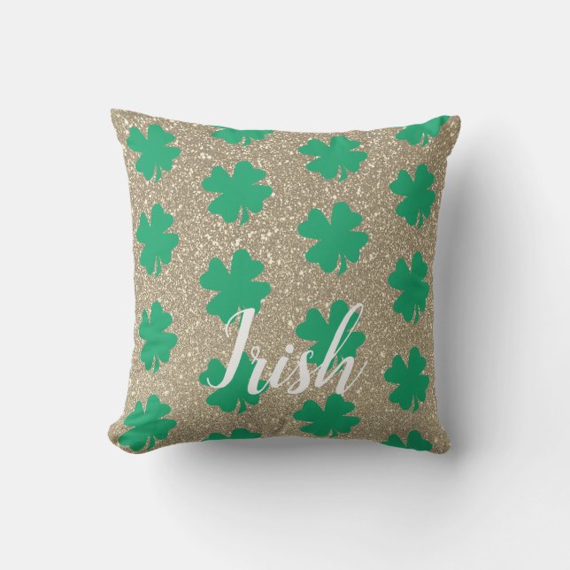 Sint Patrick's Day Shamrock Leaf Green Gold Glitte Buitenkussen (Voorkant)