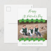 Sint Patrick's Day Shamrock White Green Foto Feestdagenkaart (Voorkant / Achterkant)