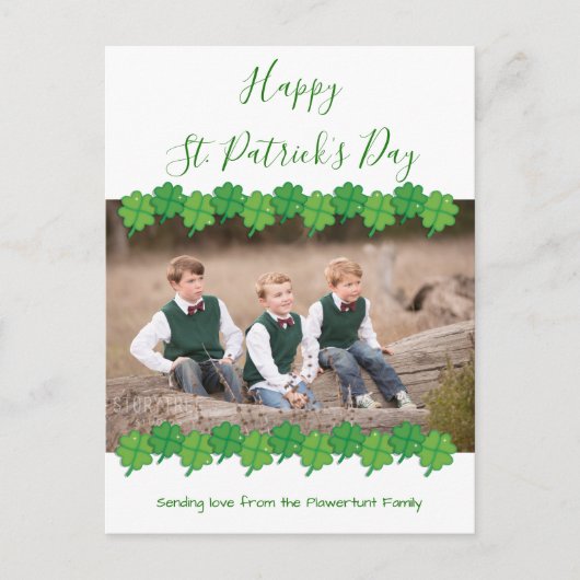 Sint Patrick's Day Shamrock White Green Foto Feestdagenkaart (Voorkant)