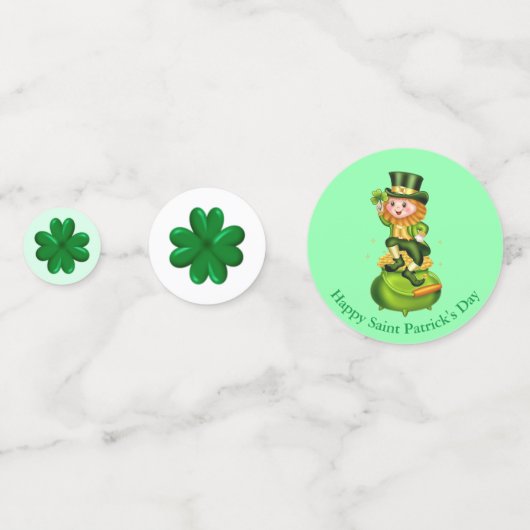Sint Patrick's Day Shamrocks & Cute Leprechaun Confetti (Voorkanten)