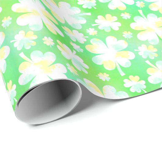 Sint Patrick's Day Shamrocks Retro Waterverf Cadeaupapier (Rol Hoek)