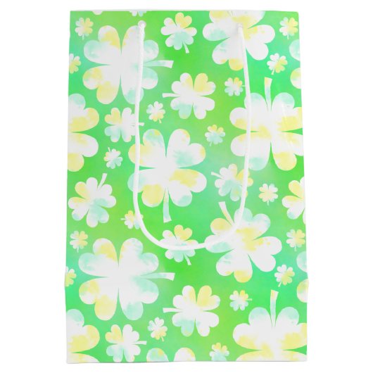 Sint Patrick's Day Shamrocks Retro Waterverf Medium Cadeauzakje (Achterkant)