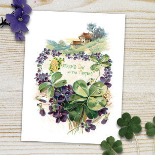 Sint Patrick's Day Shamrocks & Violets Briefkaart
