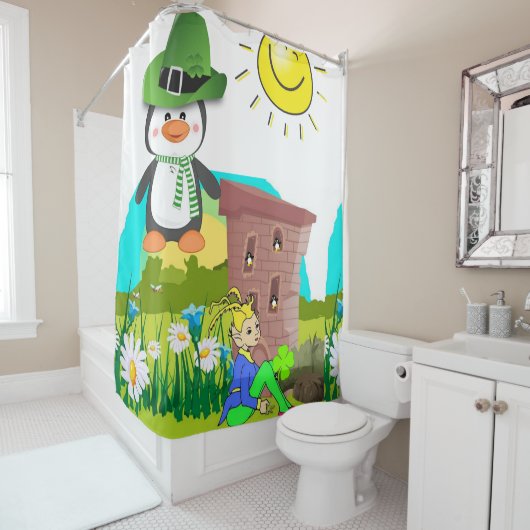 Sint Patrick's Day Shower Curtain Penguin Douchegordijn (In situ)