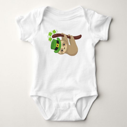 Sint Patrick's Day Sloth, Pet Leprechaun, Clovers Romper (Voorkant)