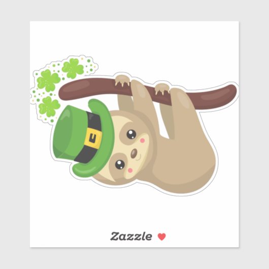 Sint Patrick's Day Sloth, Pet Leprechaun, Clovers Sticker (Vel)