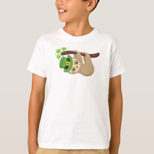 Sint Patrick's Day Sloth, Pet Leprechaun, Clovers T-shirt (Voorkant)