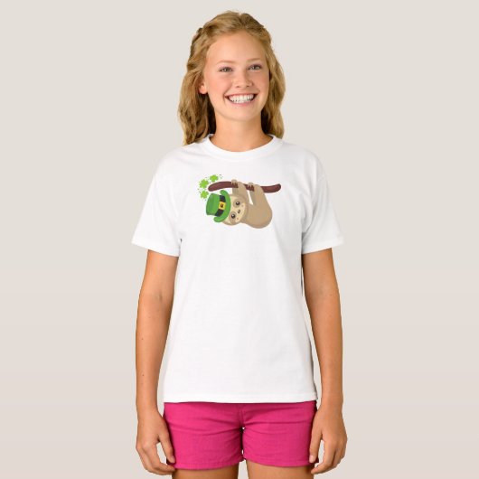 Sint Patrick's Day Sloth, Pet Leprechaun, Clovers T-shirt (Voorkant volledig)